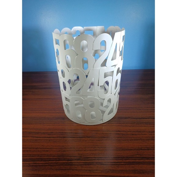 White Metal Numbers Mini Trash Can/ Candle Holder - Picture 11 of 13